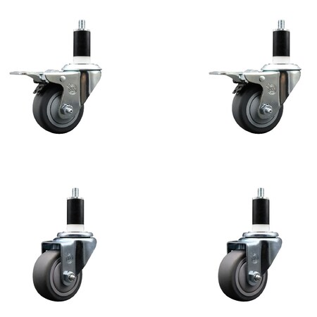 Service Caster 3'' SS Thermoplastic Rubber Swivel 1-3/8'' Expanding Stem Caster Set 2 Total Lock Brakes, 4PK SCC-SSEXTTL20S314-TPRB-2-S-2-138